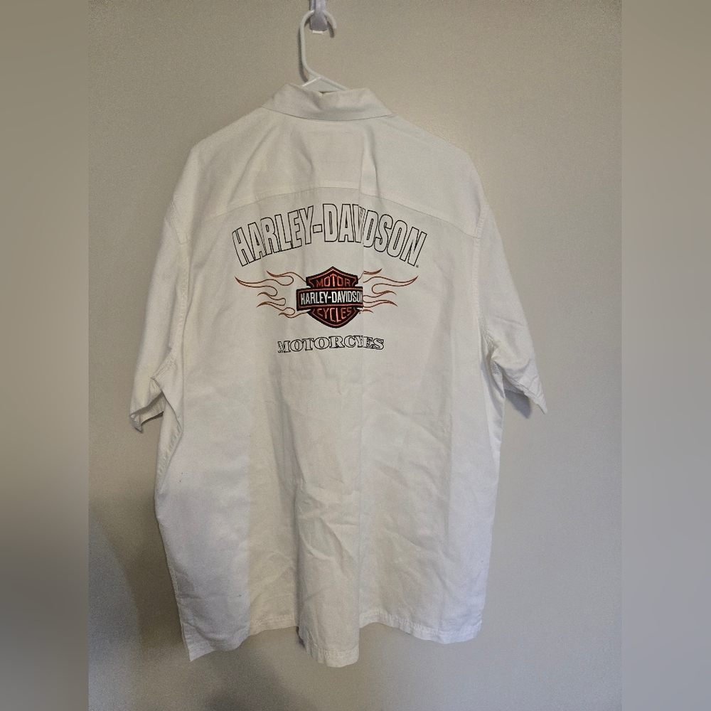 Mens Harley-Davidson White Short-Sleeve Button With Patches Size 2xl - Picture 2 of 6